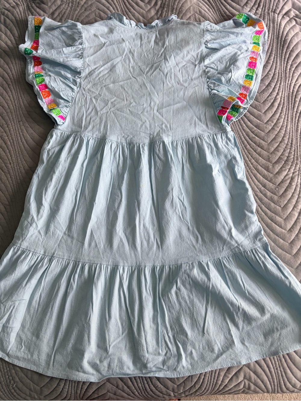 THML Light Blue Mini Dress with Bright Floral Embroidery - Picture 6 of 7